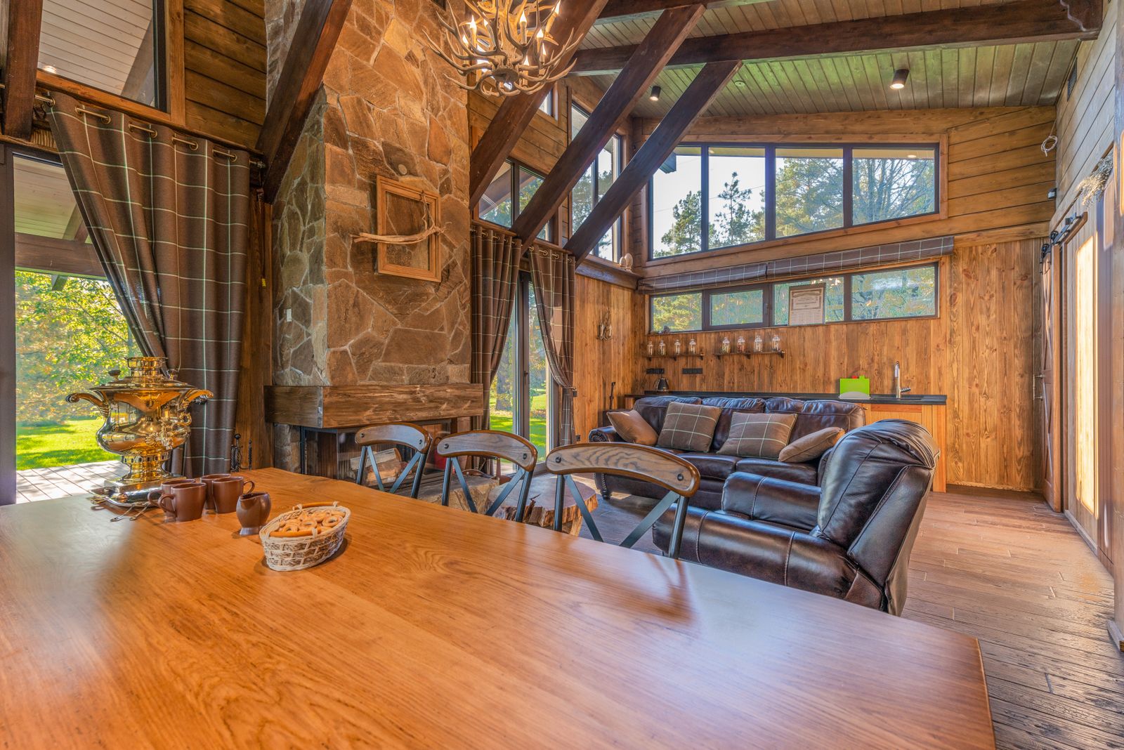 Warm rustic interior with leather seating