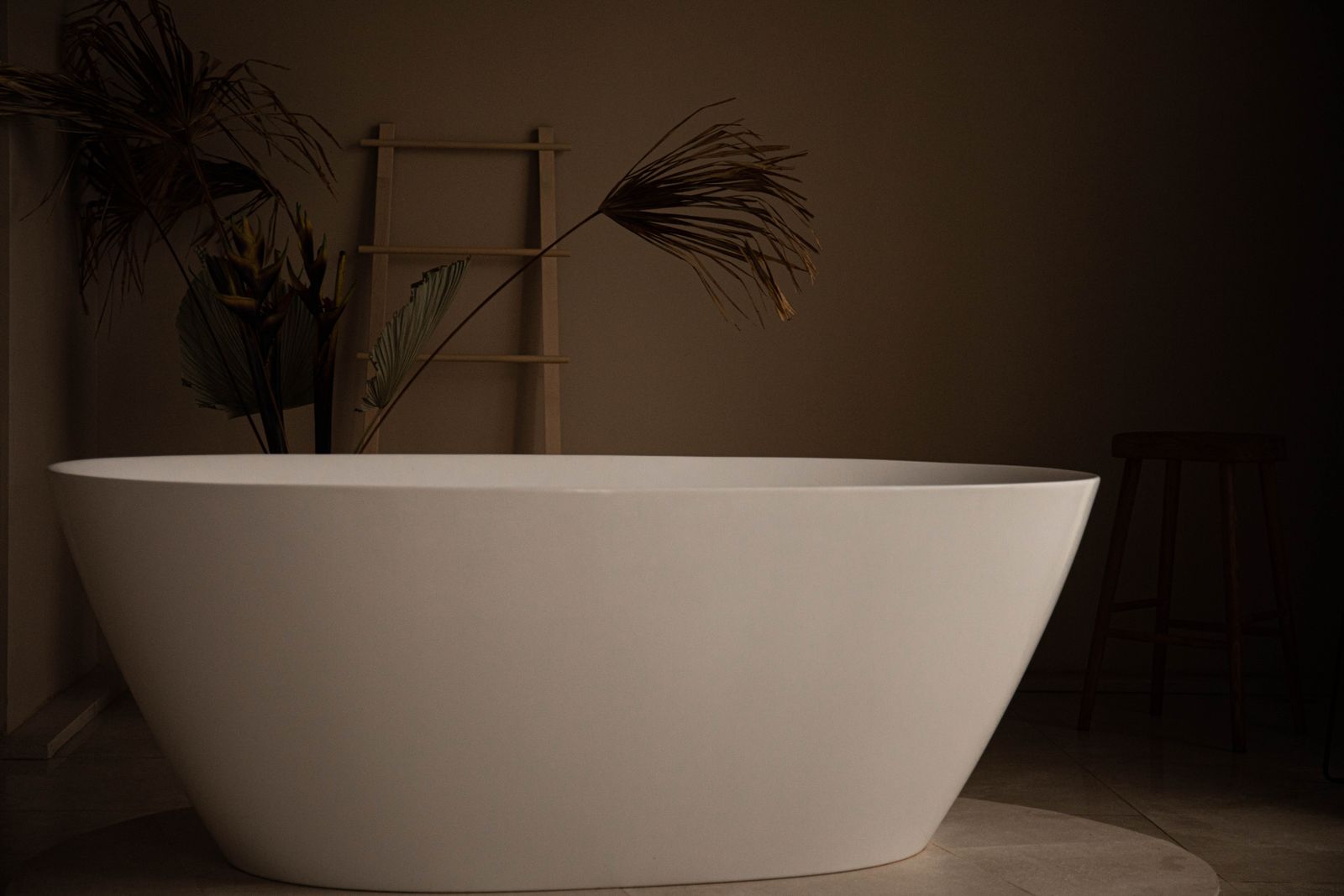 A freestanding tub in a cabin bathroom